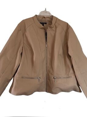 Baccini Women's Light Tan Faux Leather Zip-Front Jacket